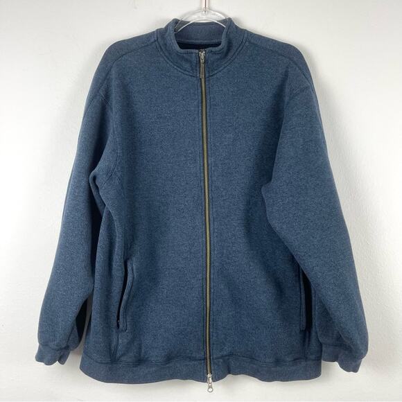 Geoffrey Beene Heavy Blue Ribbed Knit Full Zip Sweater Jacket w/ Pockets - Large - Picture 1 of 10